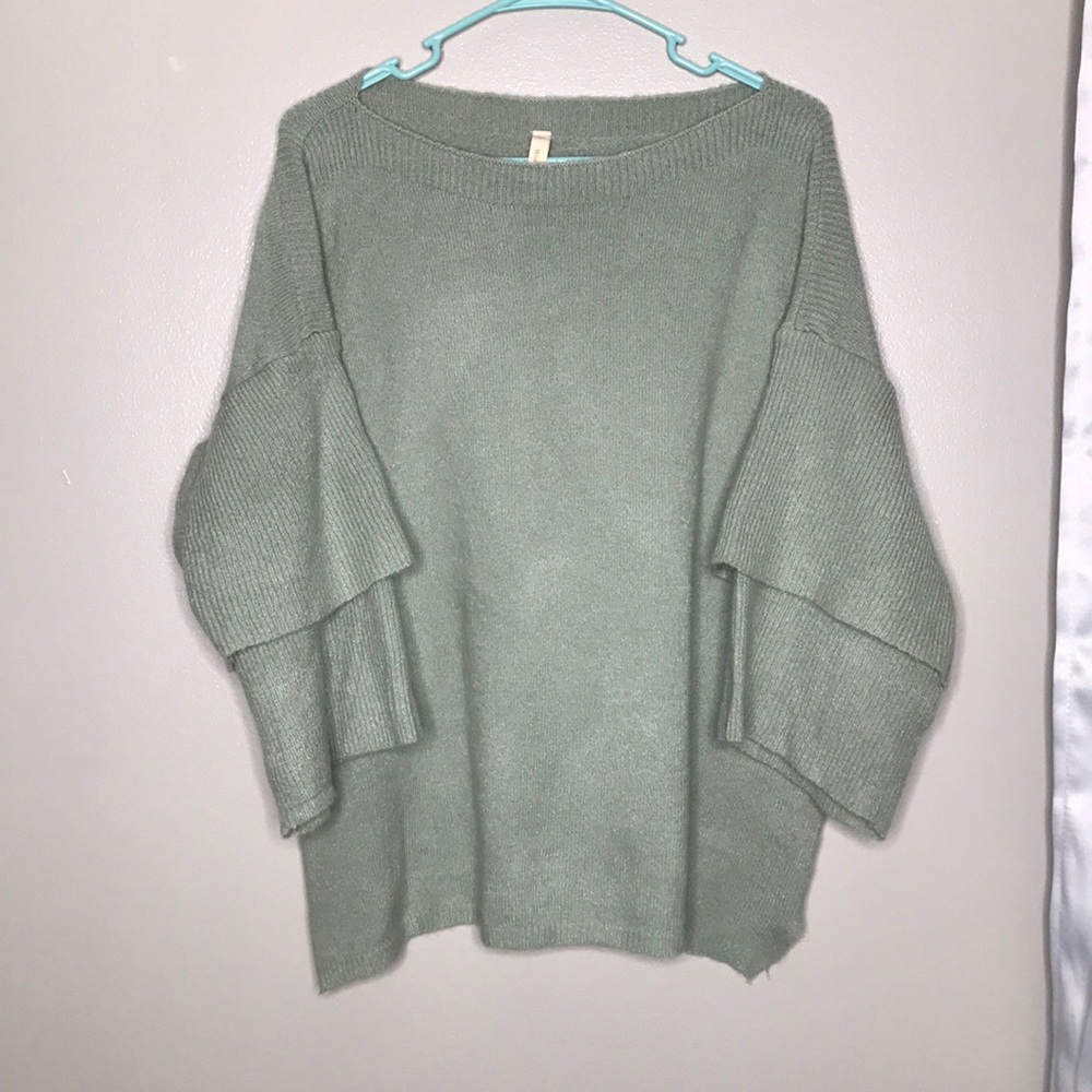 Teal Sweater with flared sleeves